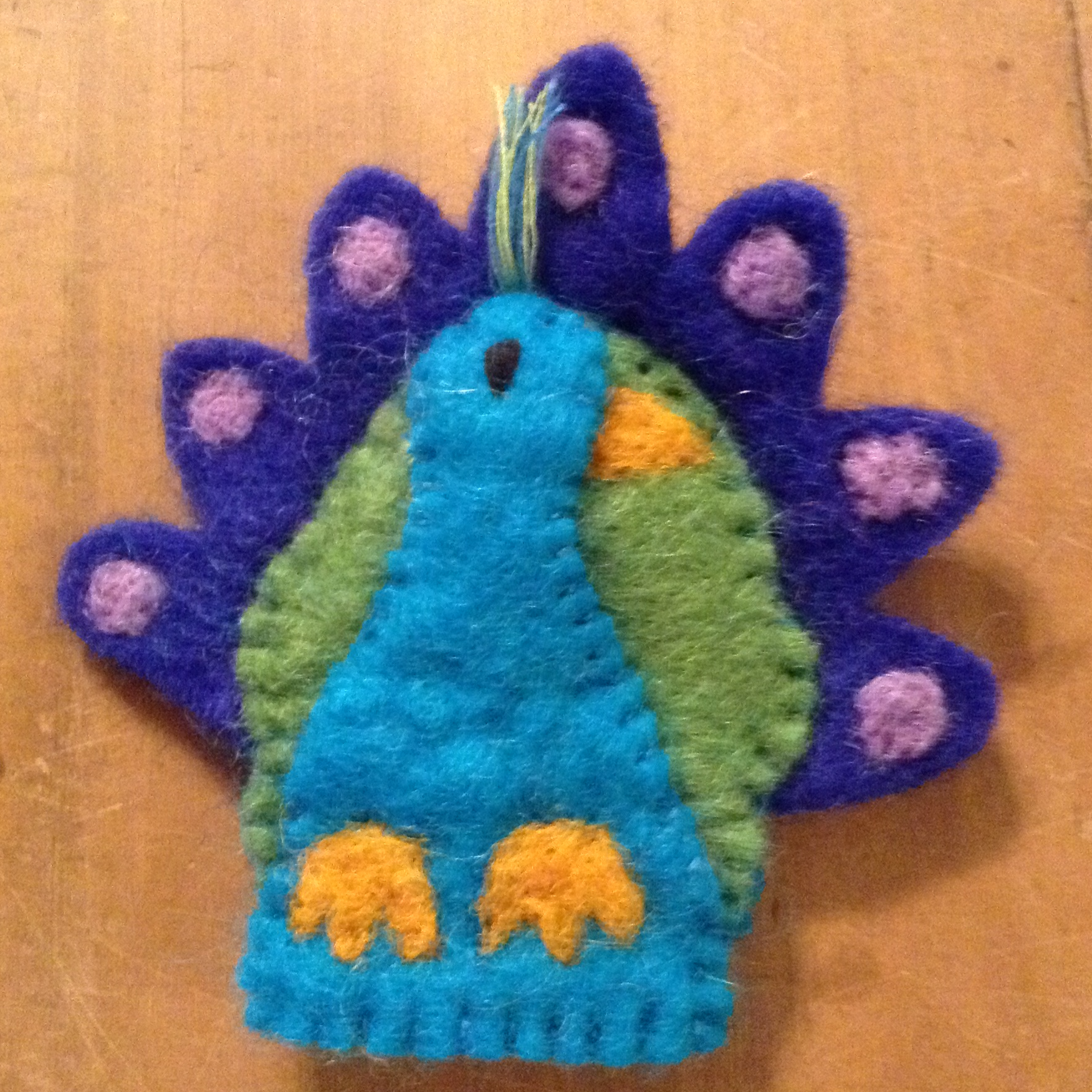 Felt  Finger Puppet - Peacock - 100% wool felt