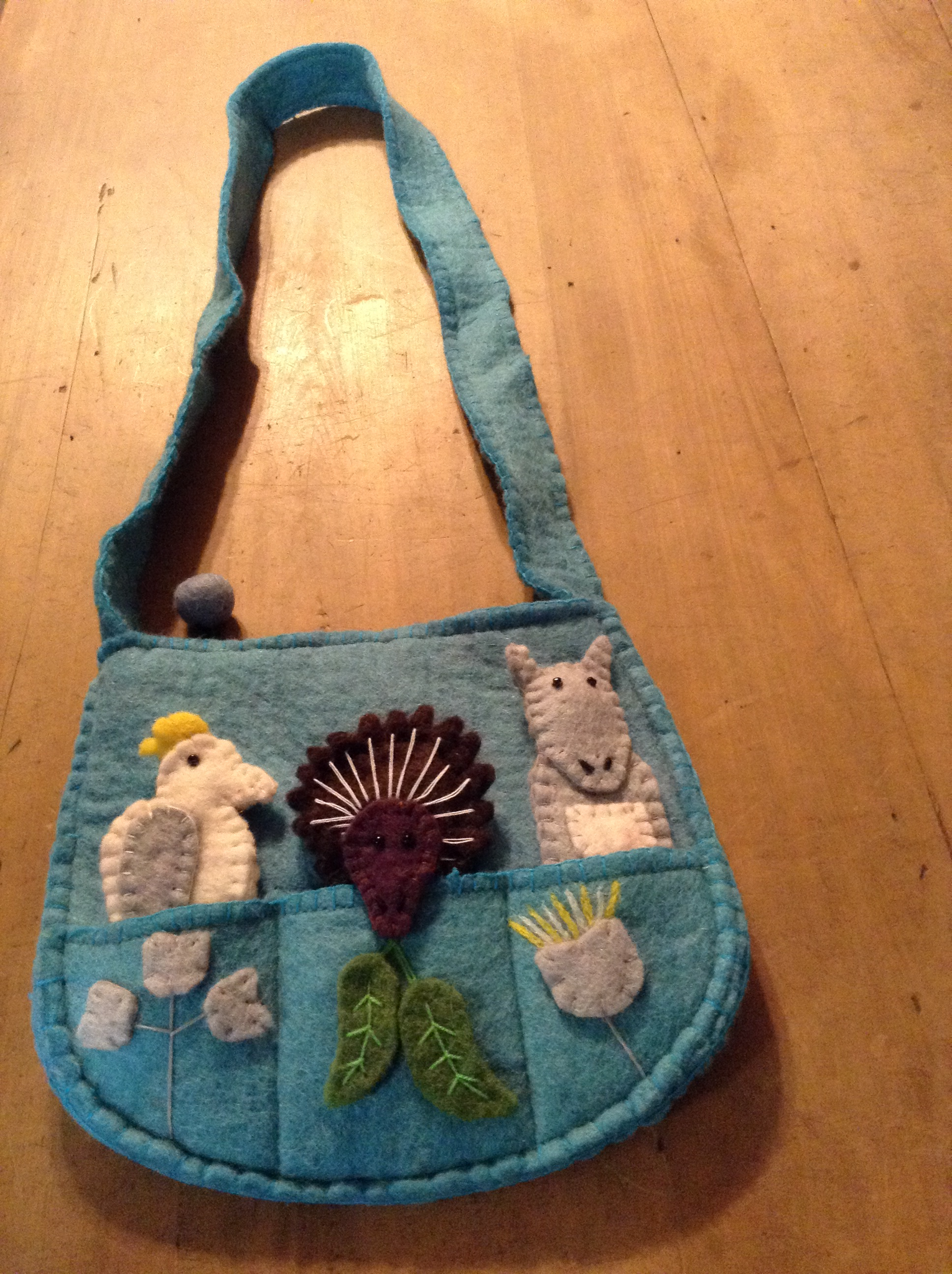 100 %  Wool Felt Finger Puppet Bag - light blue
