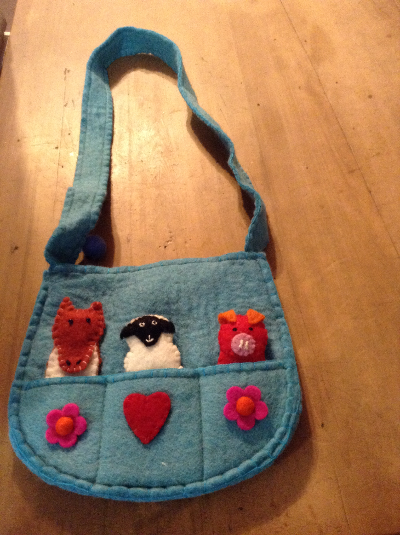 100 %  Wool Felt Finger Puppet Bag - light blue