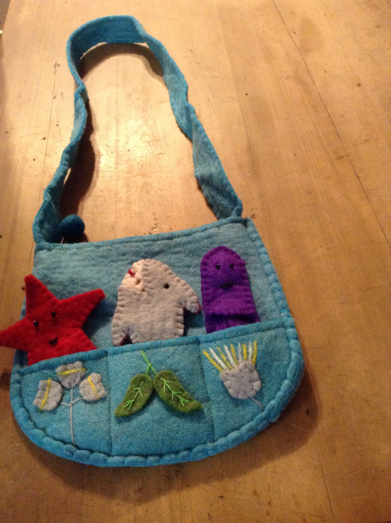 100 %  Wool Felt Finger Puppet Bag - light blue
