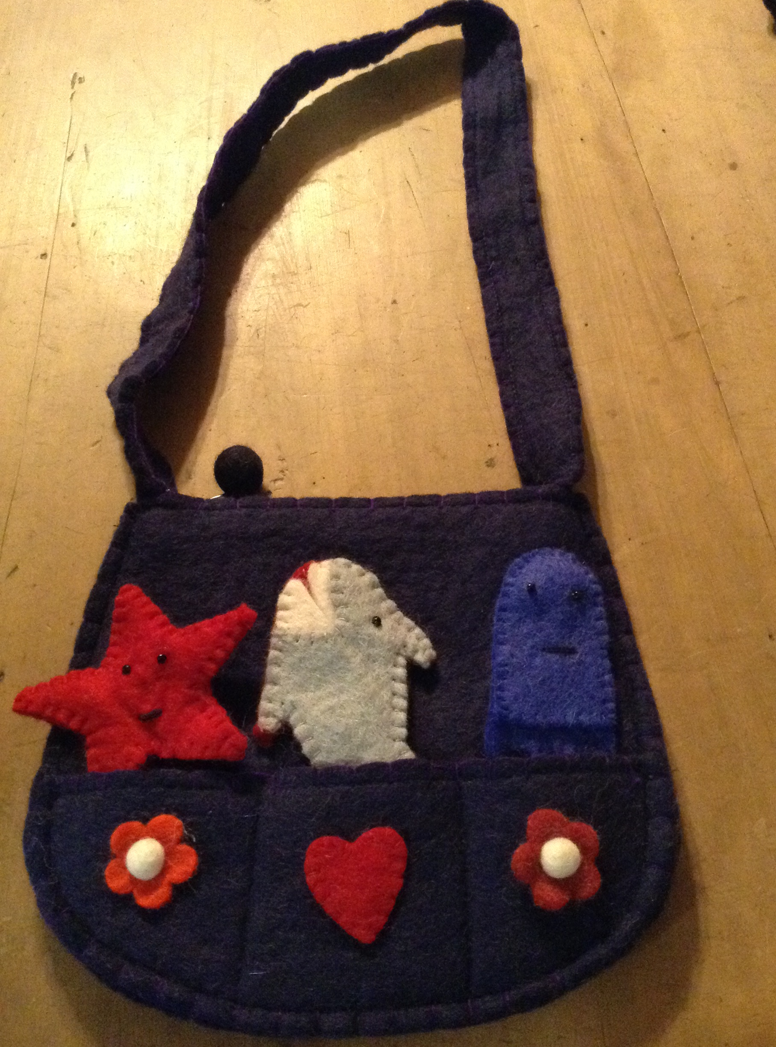 Felt Finger Puppet Bag - navy blue