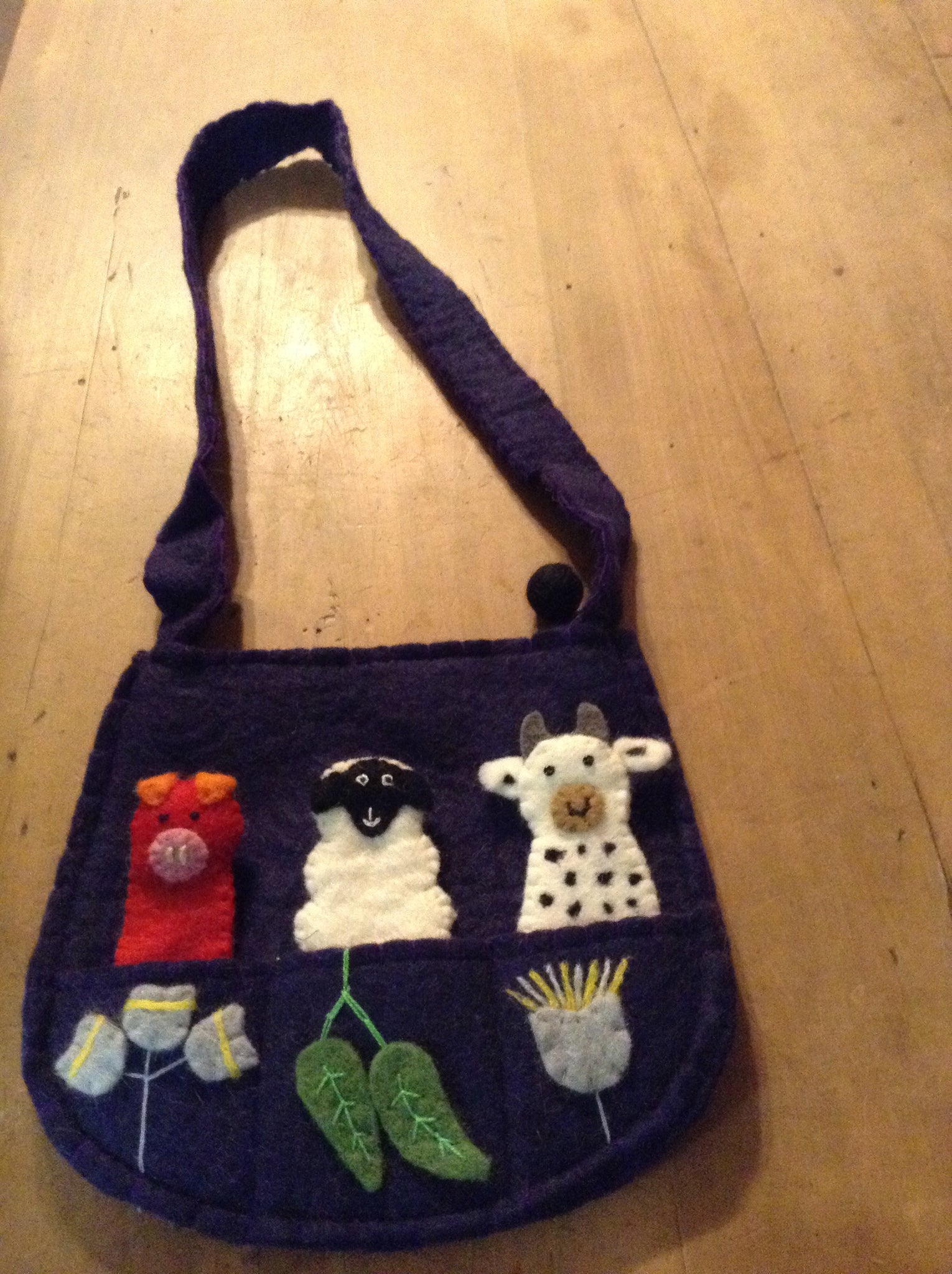 Felt Finger Puppet Bag - navy blue