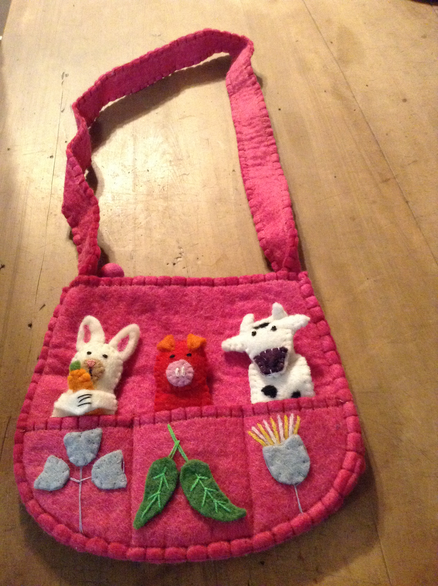 Felt Finger Puppet Bag - pink