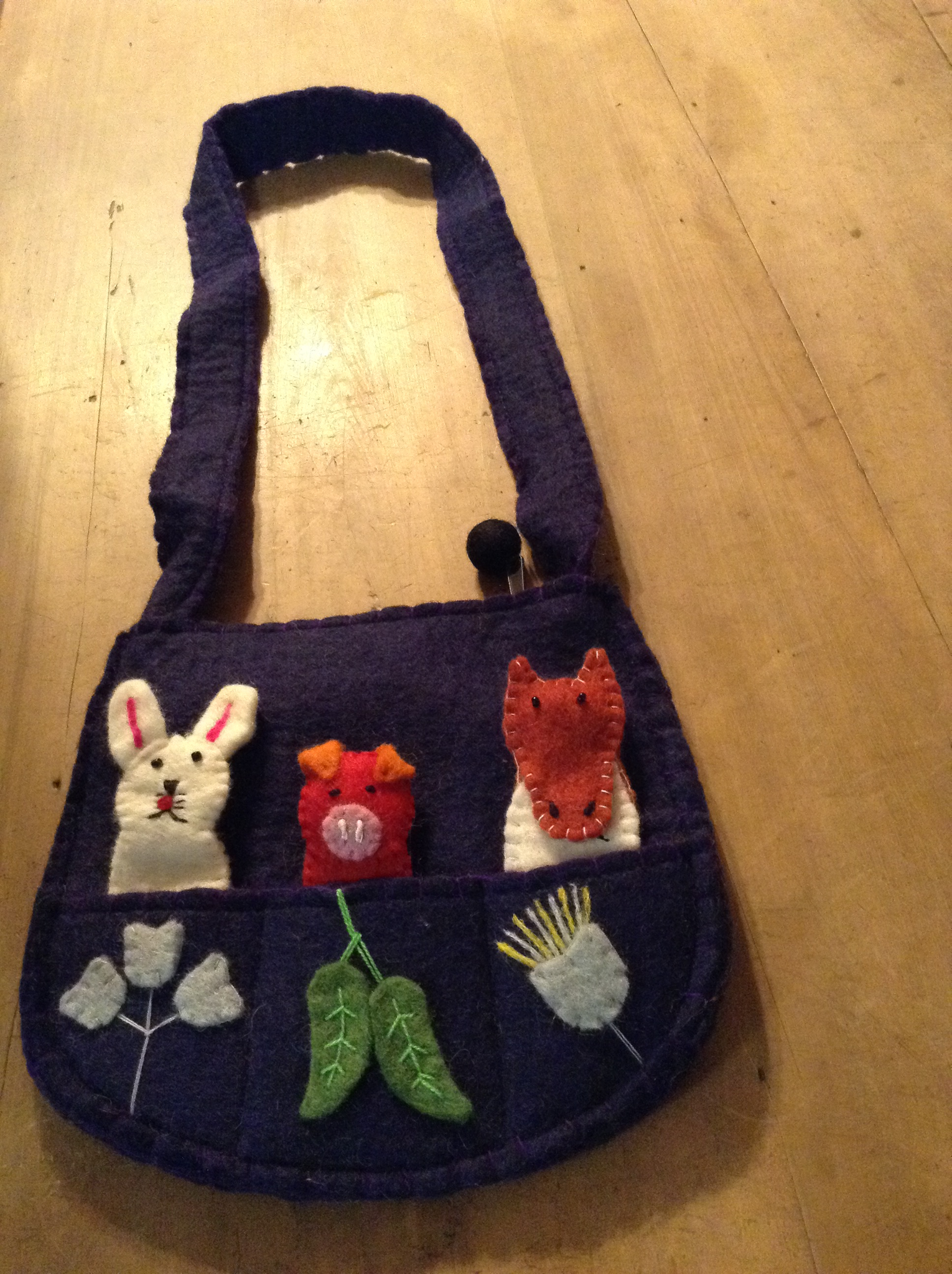 Felt Finger Puppet Bag - navy blue